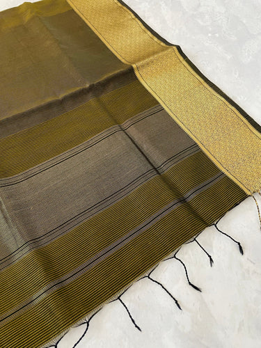 Maheshwari Cotton Silk Saree | Handloom Mark | Black & Gold | Ships from California